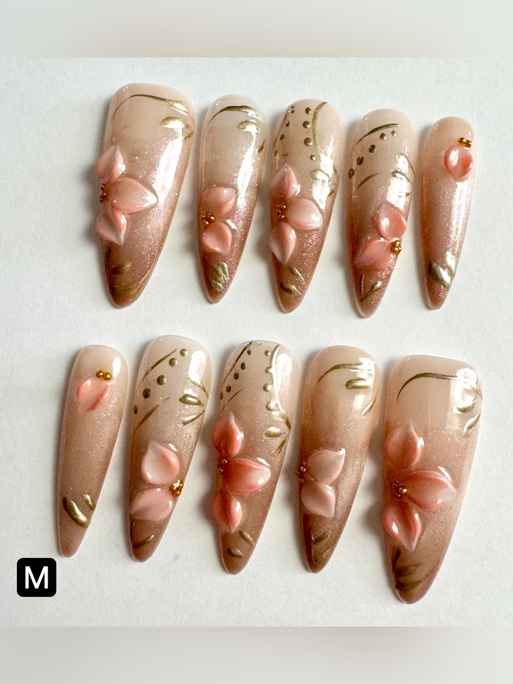 Luxury Pink Floral Press-On Nail Set for Women